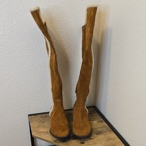 MIA Tall Suede Shearling Lined Boots in Chestnut Brown